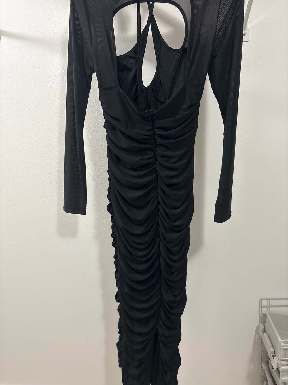 ASOS DESIGN Halter Ruched Key Hole Maxi Dress Size US 4 Black Mesh
